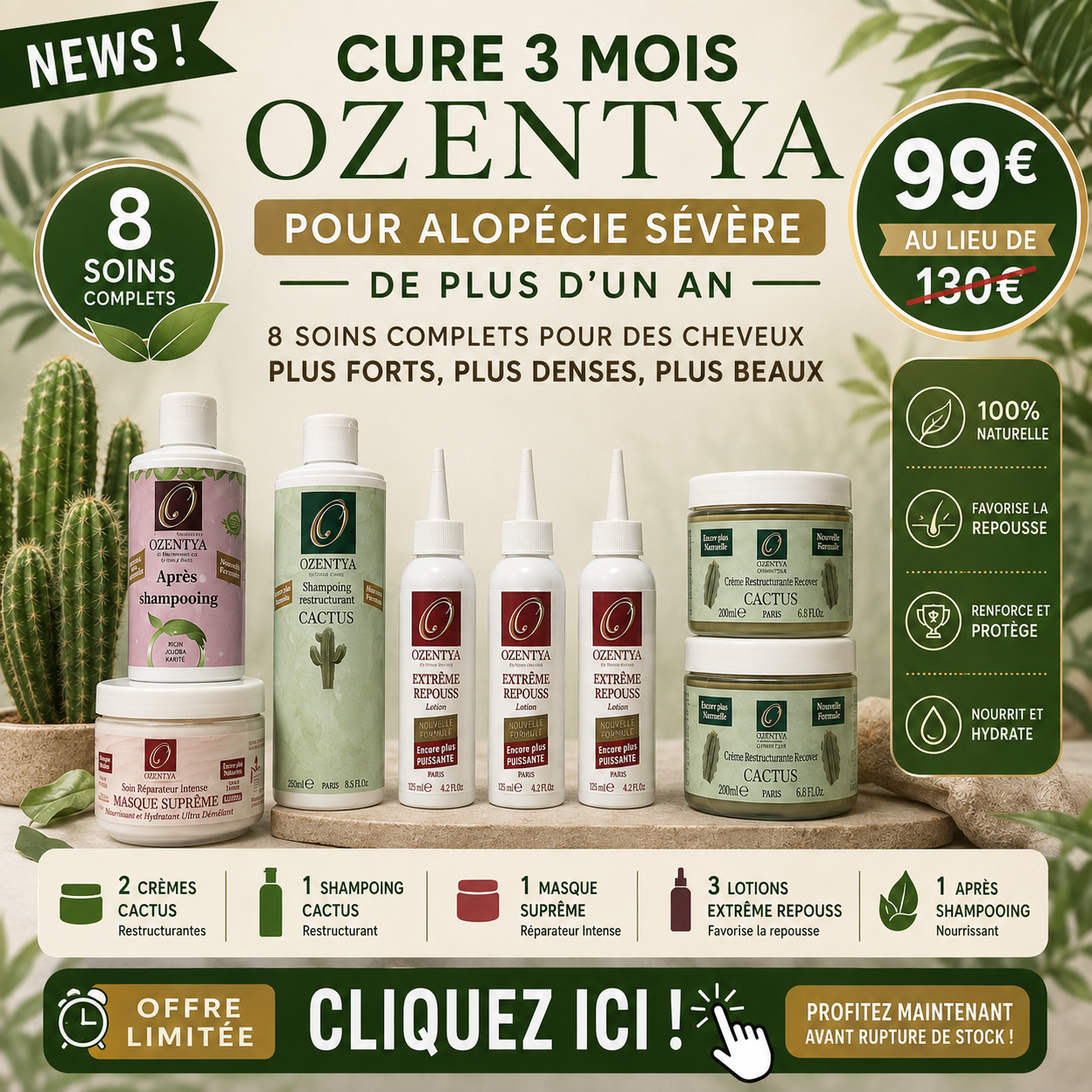  Cure Alopécie Sévère Ozentya  : Repousse Intensive & Densité Capillaire Maximale 