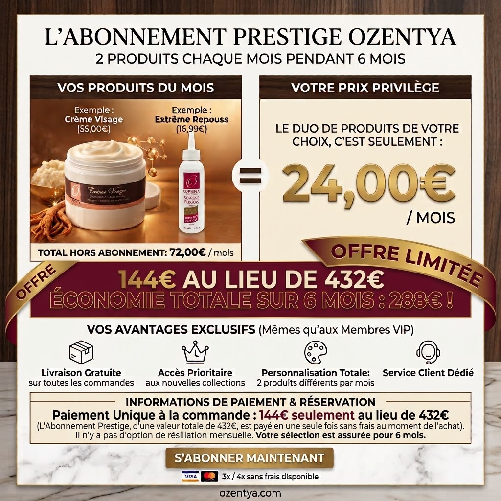 L’Expérience Prestige Ozentya — 2 Produits au Choix Chaque Mois